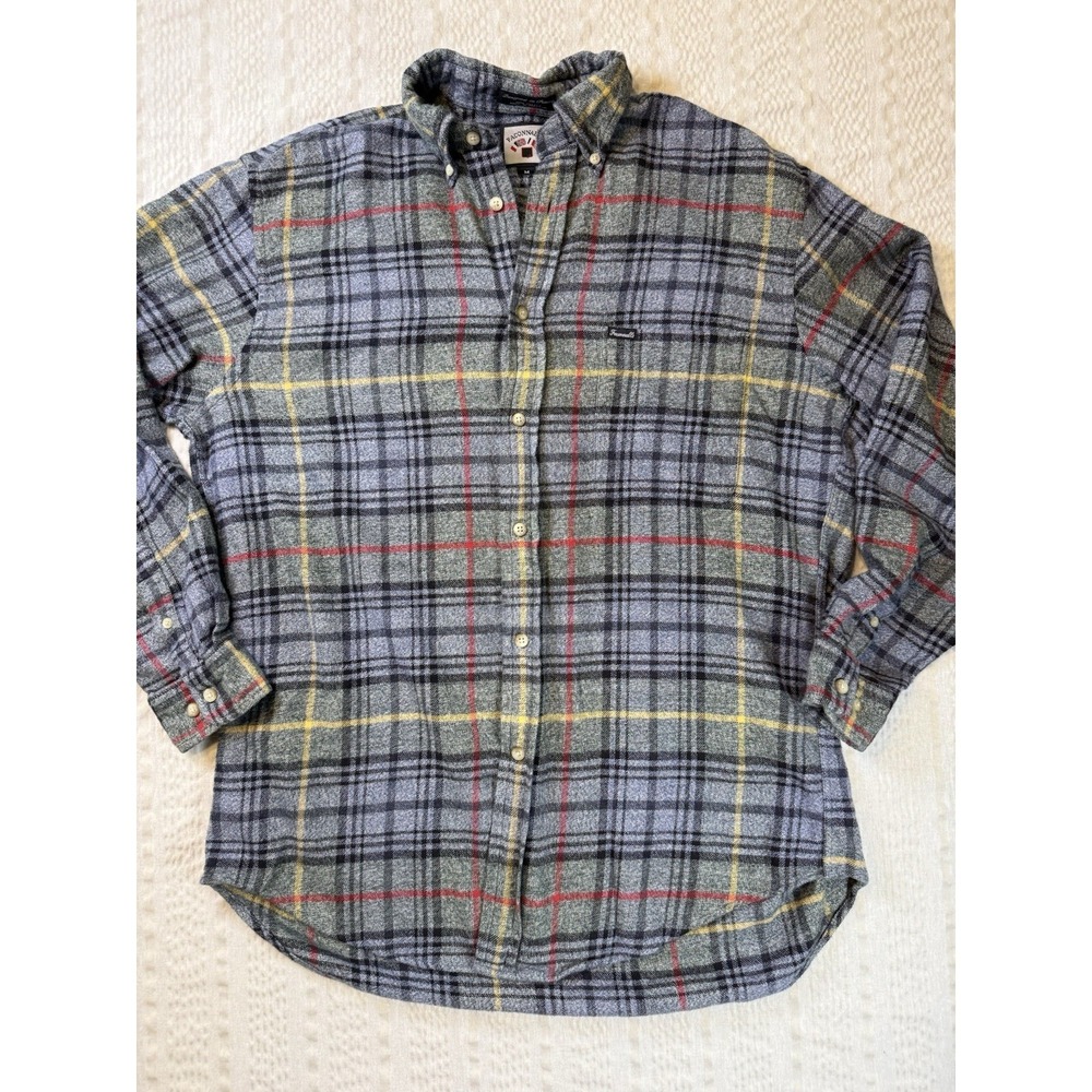 Faconnable Mens‎ Plaid Flannel Shirt Medium Button Down Gray Red Yellow Cotton